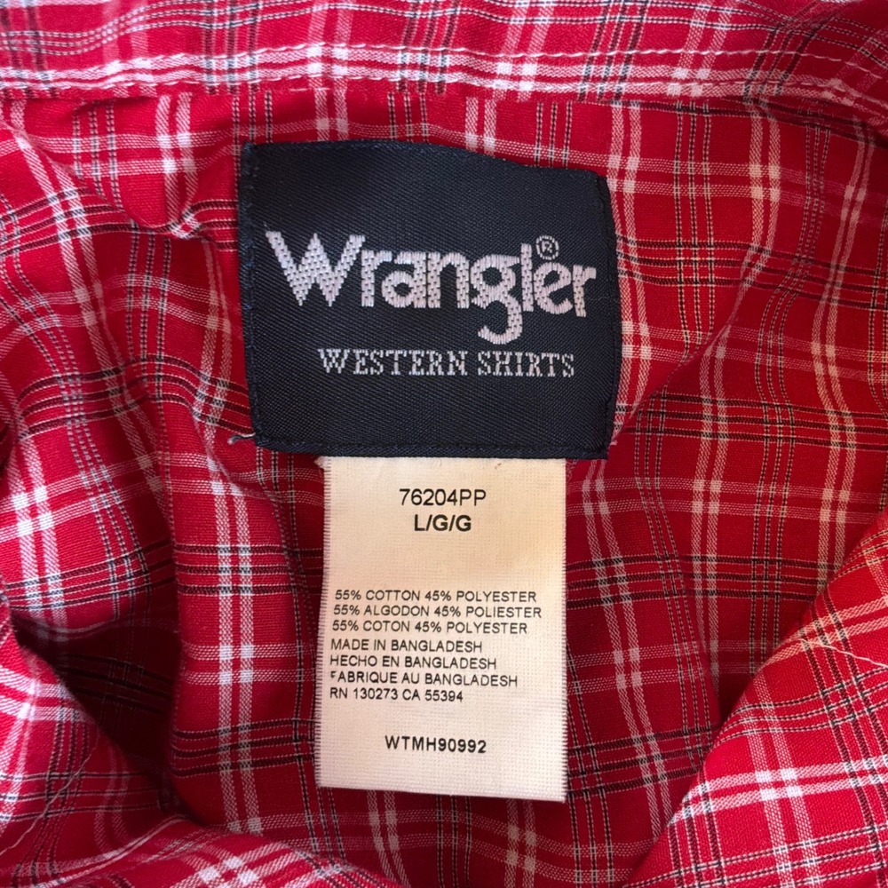 Wrangler Mens Red Plaid Short Sleeve Western Pearl Snap Shirt Large Cowboy Retro - Picture 5 of 6